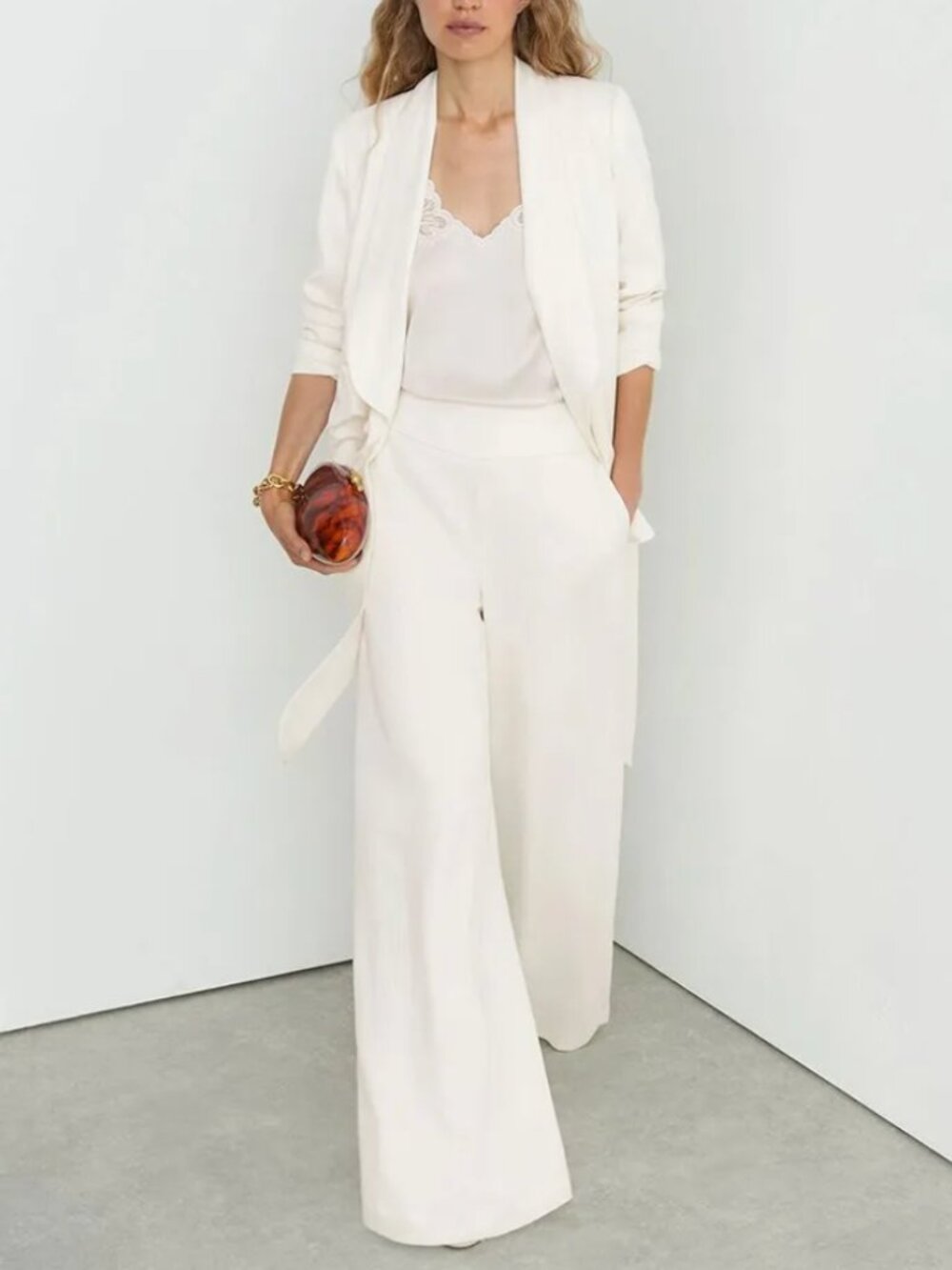 REISS Clover Wide-Leg Suit Trousers White Quiet Lux Minimalist - Picture 5 of 9